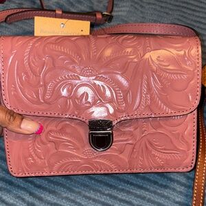 Patricia Nash Pink Floral Tooled Crossbody Bag